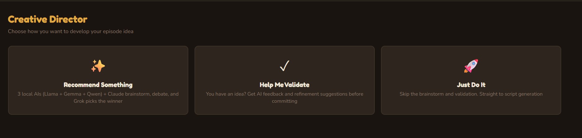 Creative Director - AI brainstorming with three modes