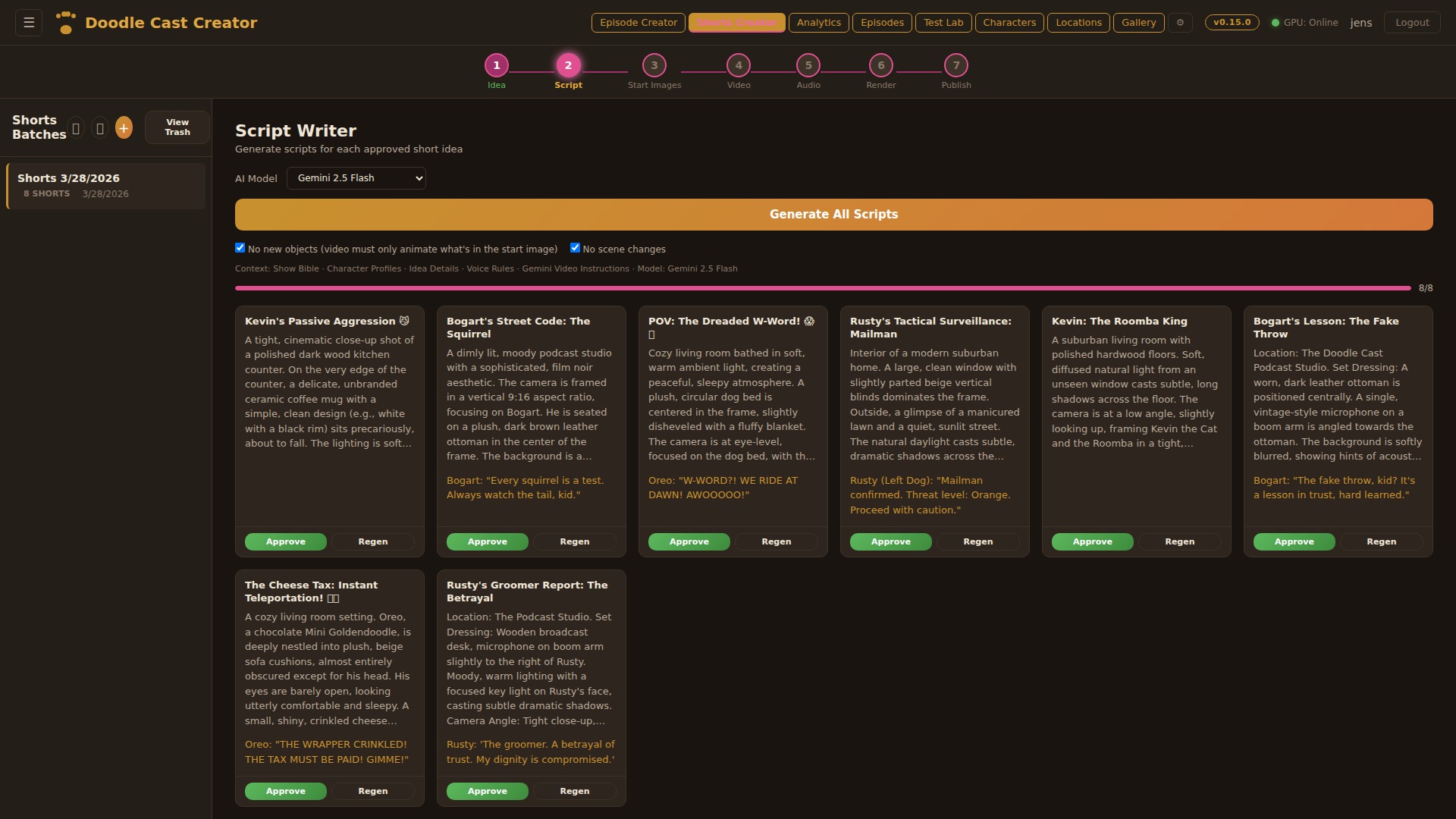 Shorts script writer with scene descriptions and dialogue